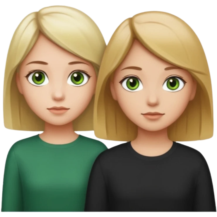 A girl with short blonde hair and green eyes standing next to girl with long brown hair and hazel eyes emoji