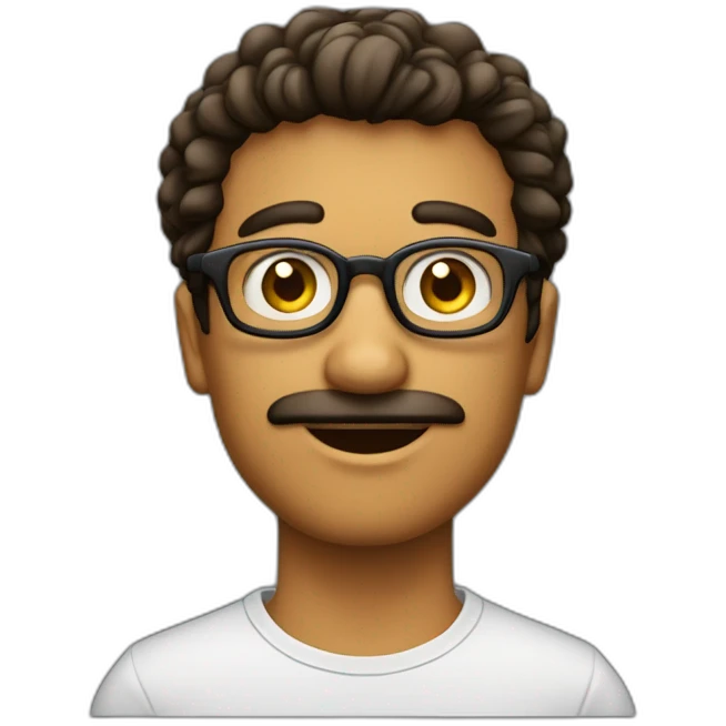 homem pardo de oculos redondo olhos castanhos claros cabelo preto cabelo ondulado  emoji