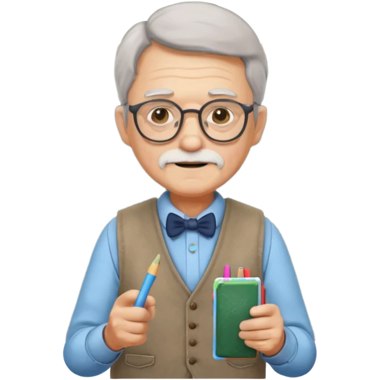 Man teacher: old, wearing vest, wearing glasses, hold chalk on their hand emoji