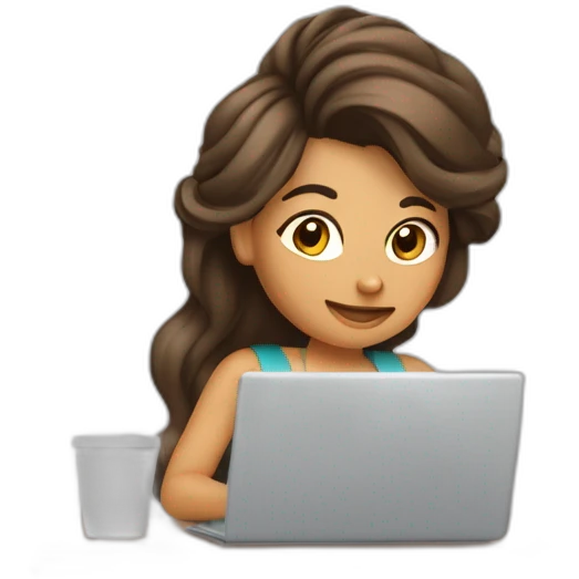 mujer de cabello castaño trabajando de forma remota con su laptop emoji