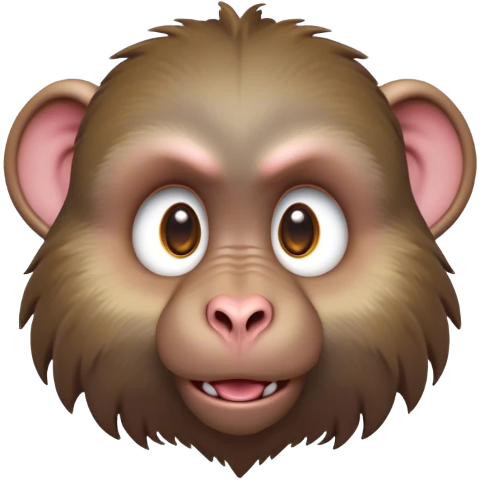 Cinematic Cute Baboon Portrait Emoji, Head tilted playfully and inquisitively, featuring a vibrant Fur of earthy browns with expressive, round, sparkling eyes filled with curiosity, Simplified yet irresistibly adorable features, highly detailed, glowing with a warm, friendly glow, high shine, affectionate and spirited, stylized with a touch of urban whimsy, bright and endearing, soft glowing outline, capturing the essence of a mischievous yet loving baboon, so playful it feels like it could leap out of the screen and into your arms! emoji