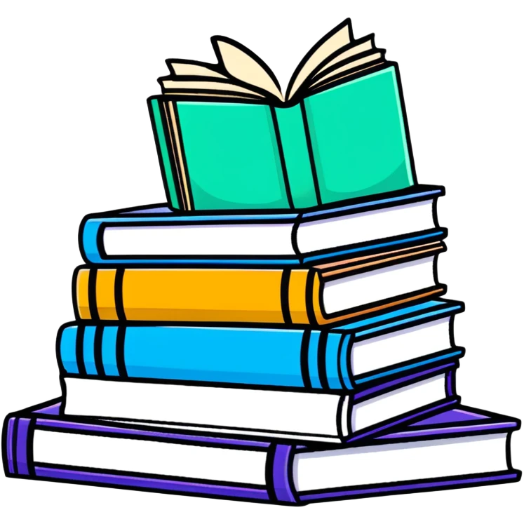 Stack of books with bookmark emoji