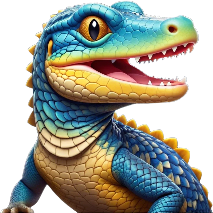 Cinematic Cute Yawning Monitor Lizard Portrait Emoji, Head tilted slightly with a dramatic, wide-open yawn, showcasing textured, patterned scales and sleepy, half-closed eyes exuding relaxed charm, Simplified yet irresistibly adorable features, highly detailed, glowing with a soft, cozy glow, high shine, relaxed yet expressive, stylized with a dash of whimsical wildness, soft glowing outline, capturing the essence of a drowsy yet affectionate reptile that appears ready to stretch out for a nap! emoji