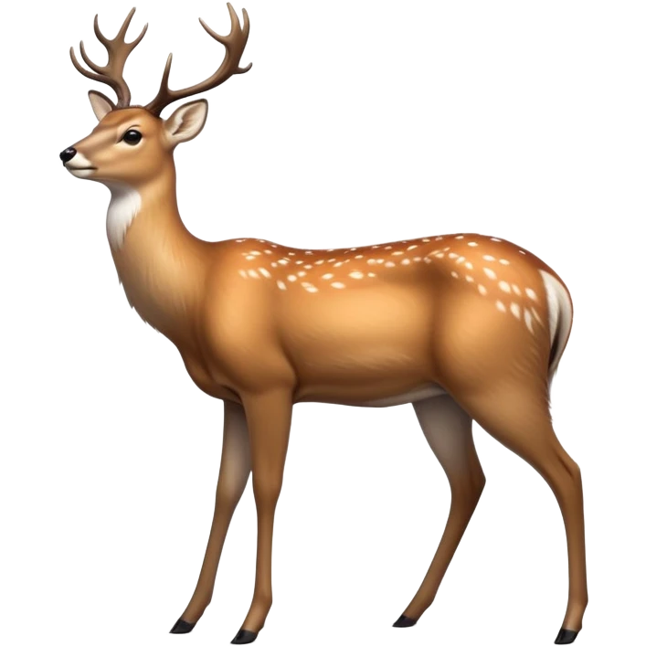 cinematic-noble [deer]-realistic-full-body-standing on all fours-emoji,-tail-tucked-close,-head-tilted-dramatically,-sleek-[fawn]-fur,-simplified-yet-realistic-focused-features,-highly-detailed,-glowing-with-an-almost-sarcastic-glow big antlers emoji