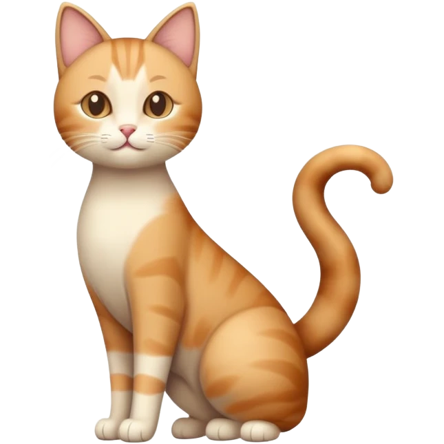 standing cat with tail raised, soft brown and beige colors, friendly calm expression, natural pose, warm lighting, flat illustration emoji