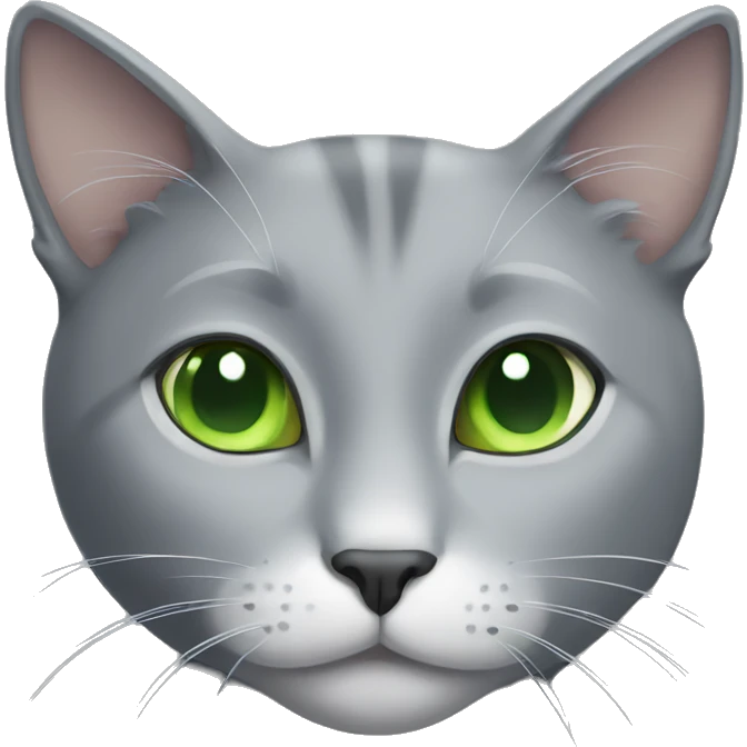 Grey cat with white neck and green eyes emoji