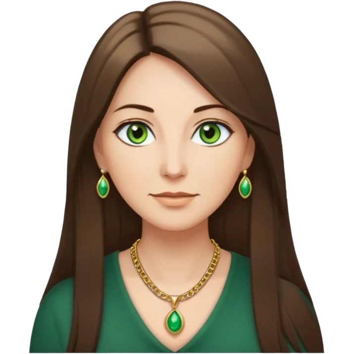 middle age woman with green eyes and long straight ashy brown hair  emoji