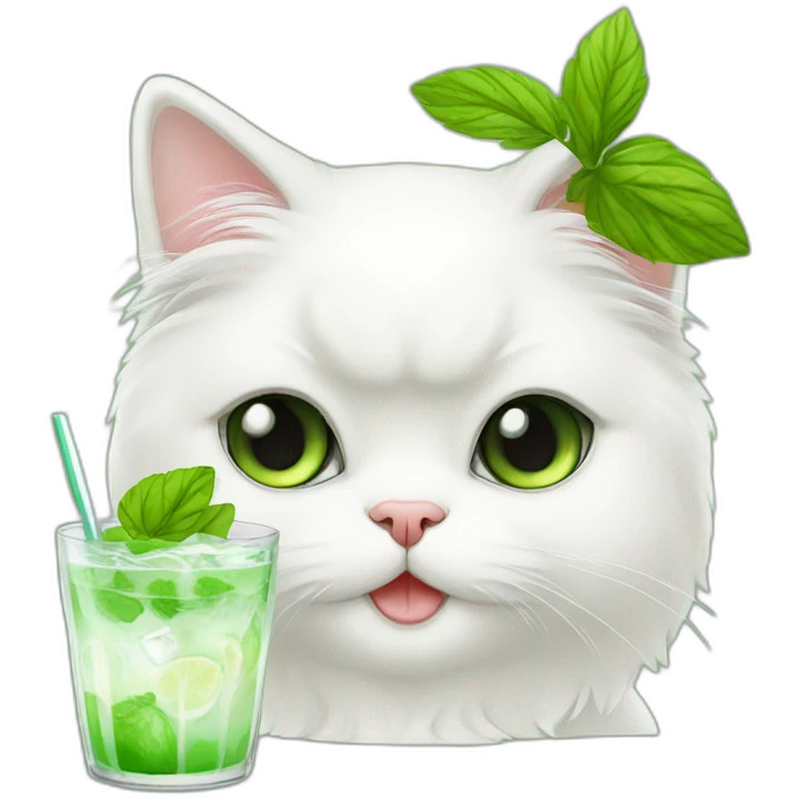 Cute white Persian cat drinking a mojito  emoji
