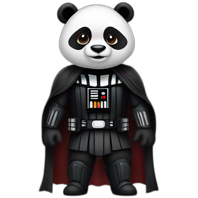 Panda wearing a costume of darth vader emoji