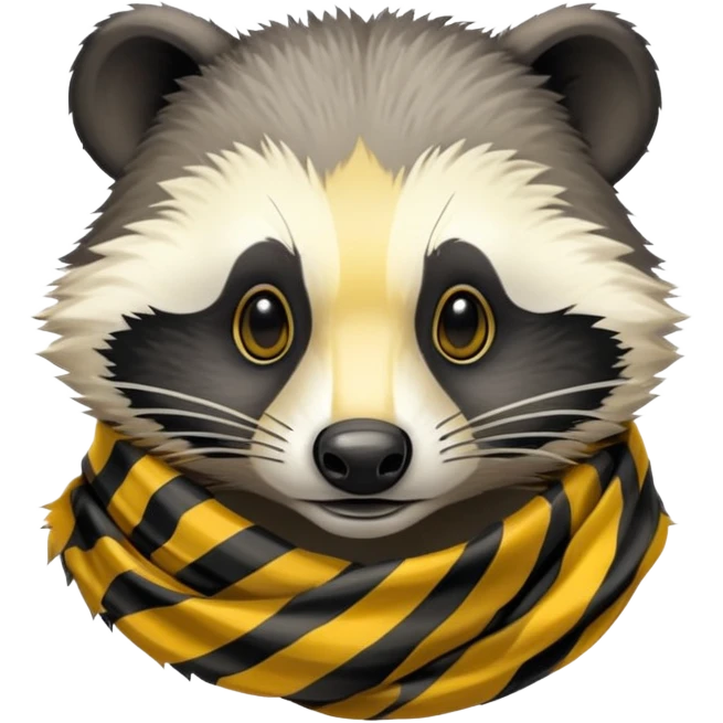 badger head with yellow and black striped scarf, simple and expressive emoji