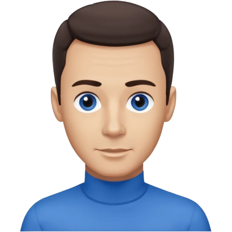 Anthony Wiggle of The Wiggles with light skin, dark brown hair, blue eyes, blue skivvy shirt emoji