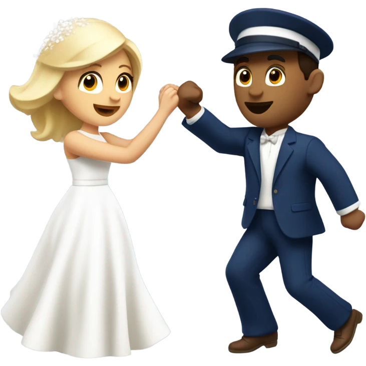 Puerto rican beard short brown hair with blue hat and navy blue suit first dance with blond long hair girl with white  wedding dress  emoji