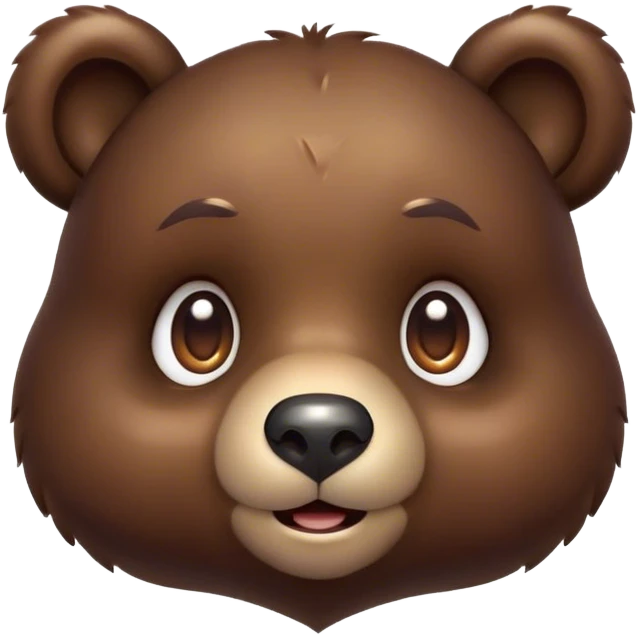 Cinematic Cute Bear Portrait Emoji, Head tilted playfully and inquisitively, featuring a glossy dark brown fur with a natural sheen and round, sparkling eyes filled with gentle curiosity, Simplified yet irresistibly adorable features, highly detailed, glowing with a warm, friendly glow, high shine, affectionate and mighty, stylized with a touch of woodland whimsy, bright and endearing, soft glowing outline, capturing the essence of a mischievous yet loving bear, so playful it feels like it could amble out of the screen and into your arms! emoji