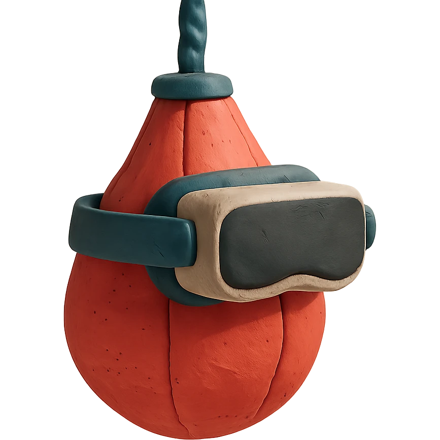 claymation style speed bag with VR headbands and headwrists emoji