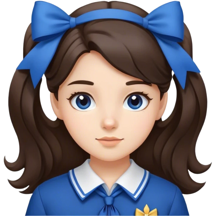 pretty brunette school girl with bow in her hair blue uniform emoji