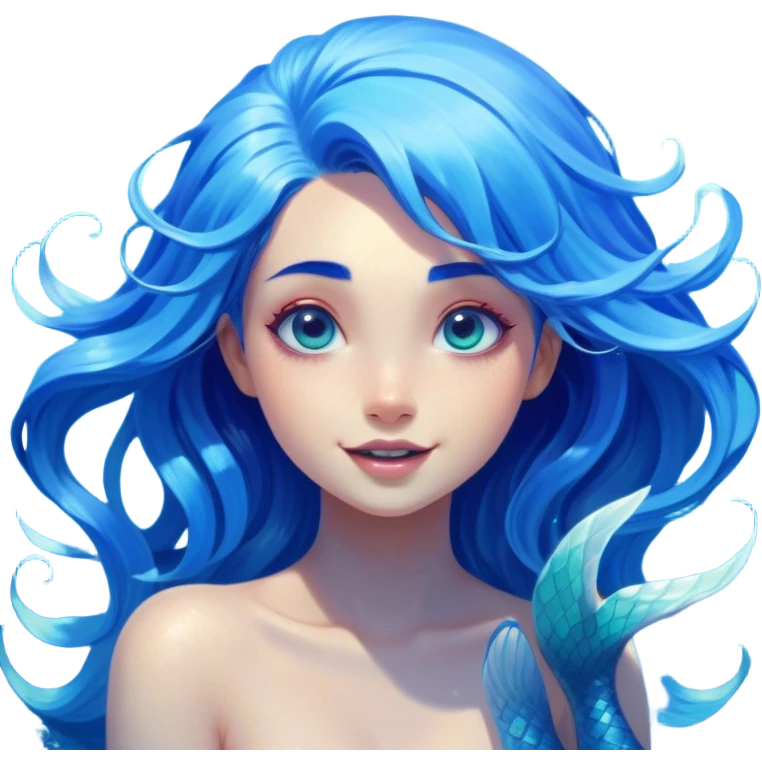 Cinematic Realistic Blue Hair Mermaid Portrait, head tilted dramatically with an exaggeratedly amused expression, featuring a striking, vibrant form with meticulously detailed, flowing blue hair and glowing, tanned skin. Her expressive eyes brim with playful marine mischief, rendered with dynamic underwater lighting and vibrant textures that imbue the scene with an air of cheeky, over‐the‐top oceanic whimsy—capturing the essence of a spirited mermaid ready to enchant with coastal charm. emoji
