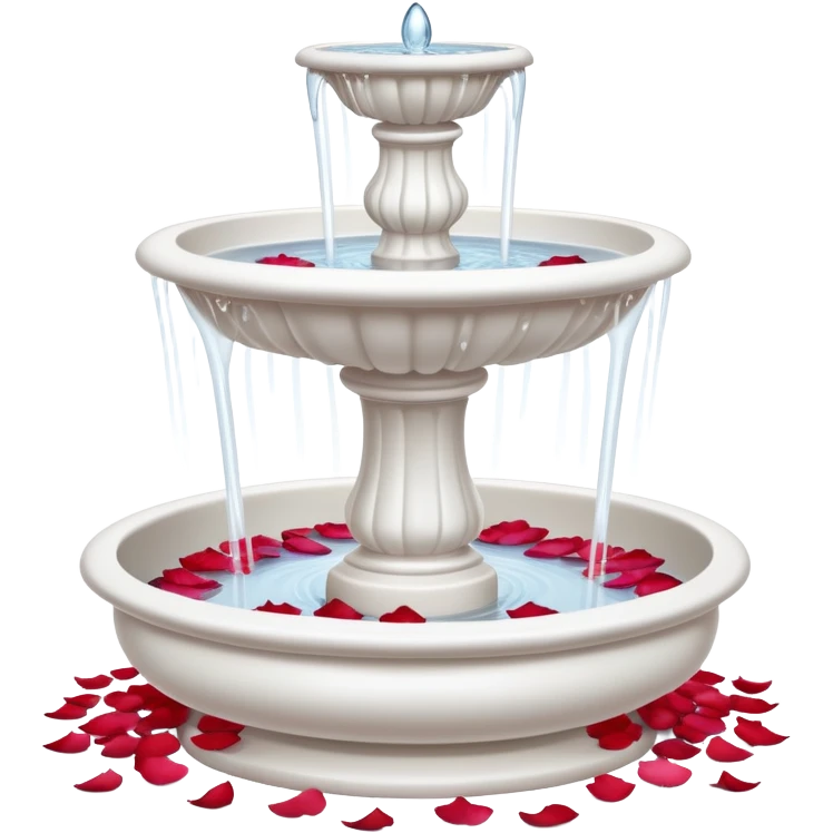 A white romantic porcelain fountain with rose petals scattered around emoji