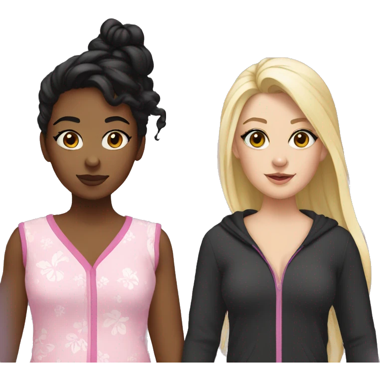 Black Jenna and white Emma are wearing matching pajamas  emoji