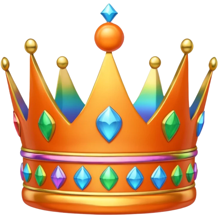 an orange colored 3d crown with rainbow accents emoji