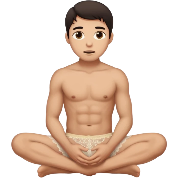 Submissive man on knees begging wearing female underwear with dark hair emoji