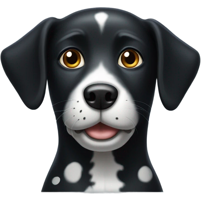 Black dog with white spots and a white spot in the middle of its head emoji