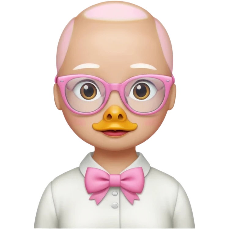 white duck with pink glasses and a pink bow without hair emoji