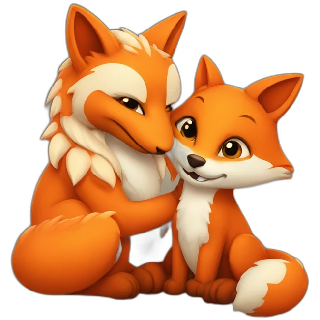 fox and dragon cuddling emoji