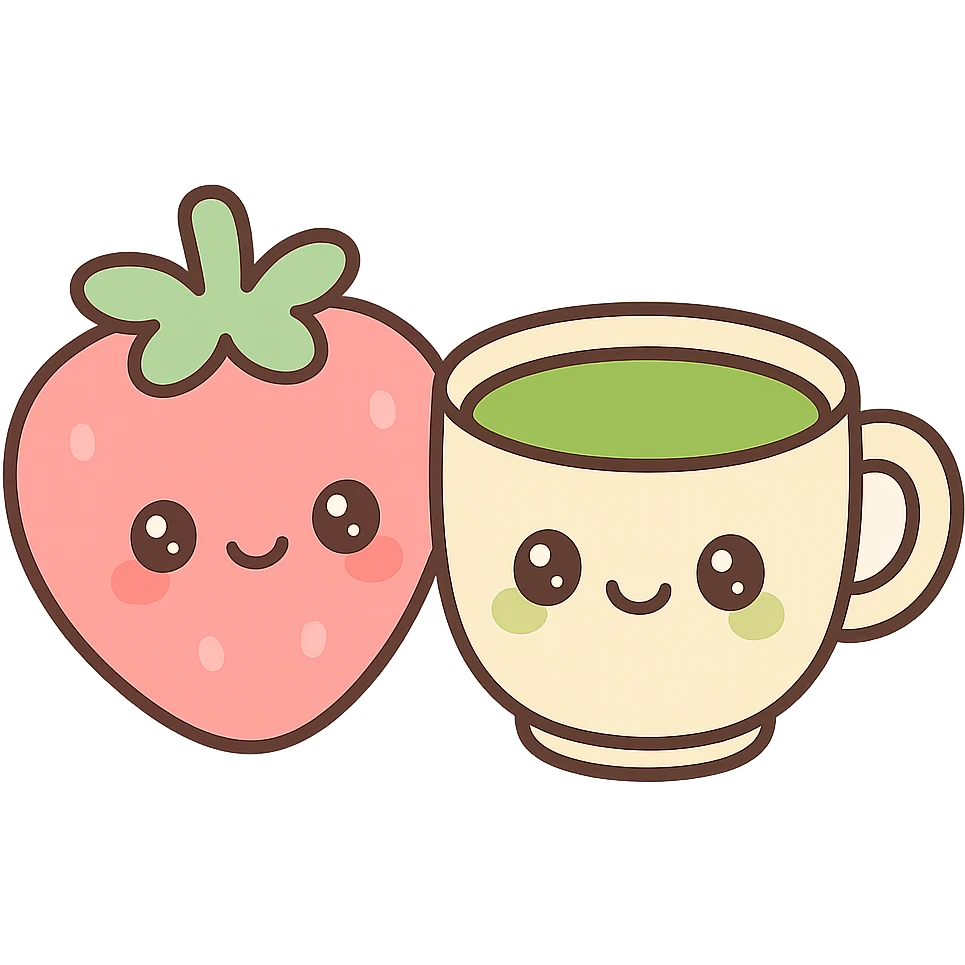 kawaii style strawberry next to a cup of matcha emoji