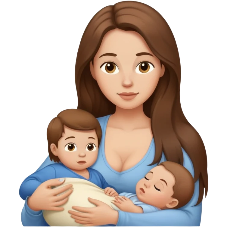 Breastfeeding mom with long hair and baby boy emoji