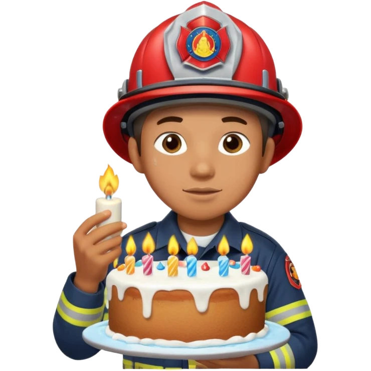 A firefighter extinguishing a party emoji