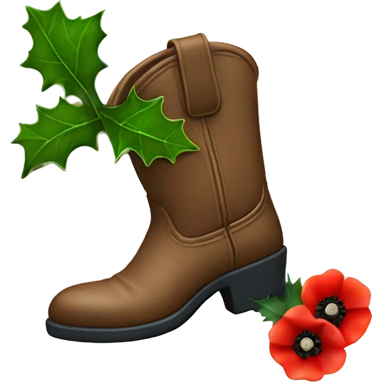 Cow boy boot with a holly and poppy emoji