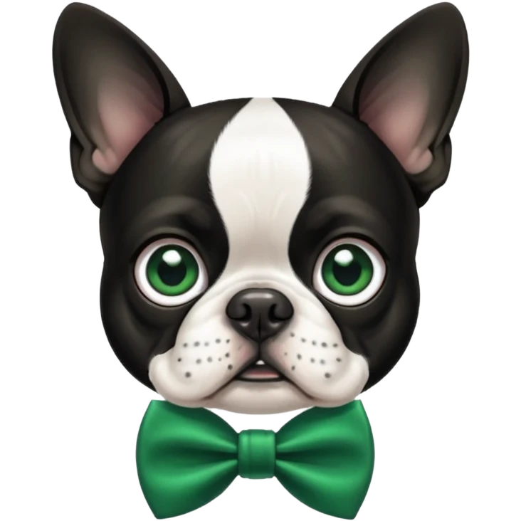 Boston Terrier with an emeral green bow tie emoji