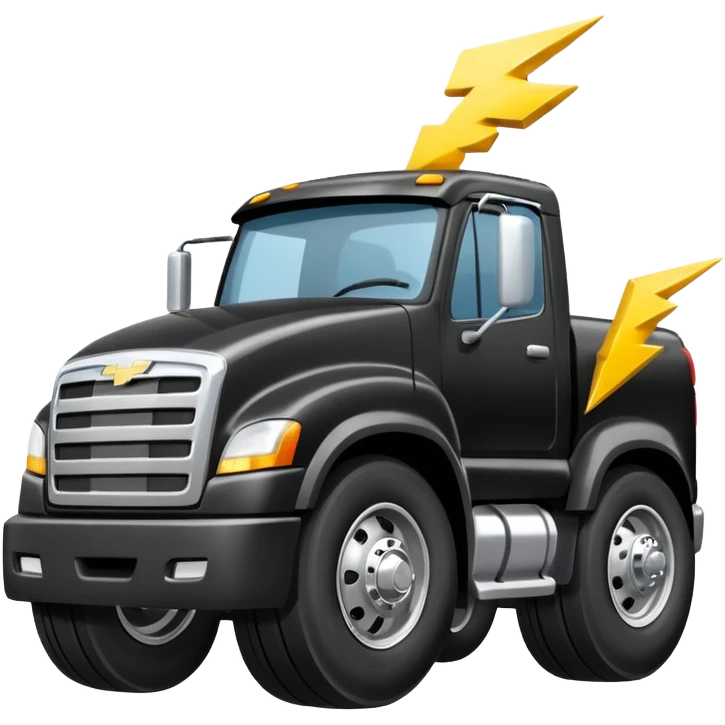 A front semi steer tire that is flat getting stuck by a lightning bolt add highway emoji