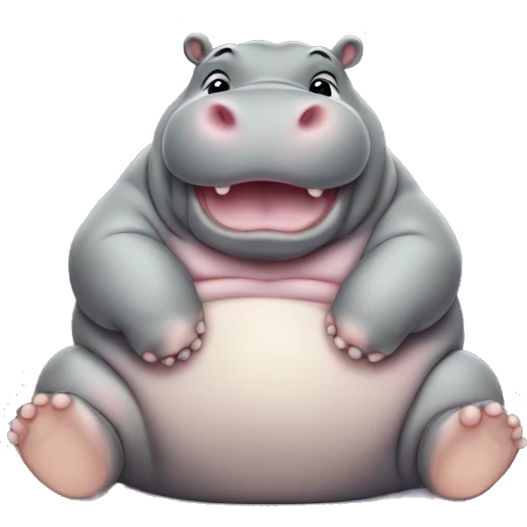chubby baby hippo with a belly emoji