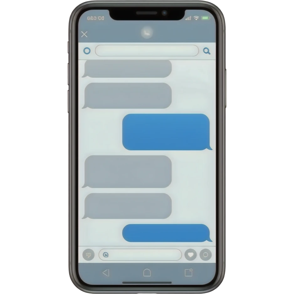 iphone device with messaging app open with muted blue-grey and grey bubbles emoji