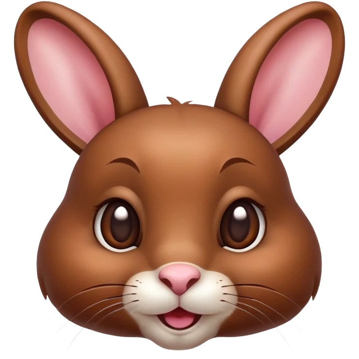 Cinematic Cute Brown Rabbit Portrait Emoji, Head tilted playfully and inquisitively, featuring a glossy, velvety brown fur with perky ears, round, sparkling brown eyes filled with curiosity, Simplified yet irresistibly adorable features, highly detailed, glowing with a warm, friendly glow, high shine, affectionate and lively, stylized with a touch of whimsy, bright and endearing, soft glowing outline, capturing the essence of a mischievous yet loving bunny, so playful it feels like it could hop out of the screen and into your arms! emoji