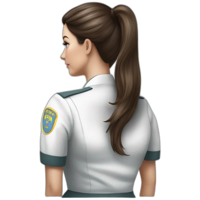 hyper-realistig drawing brunette norse ponytail nurse in tight uniform perfect bum behind view emoji