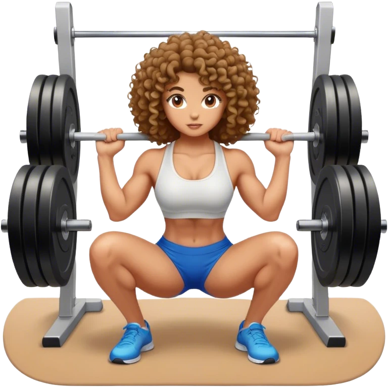 muscular curly girl doing squats at gym emoji