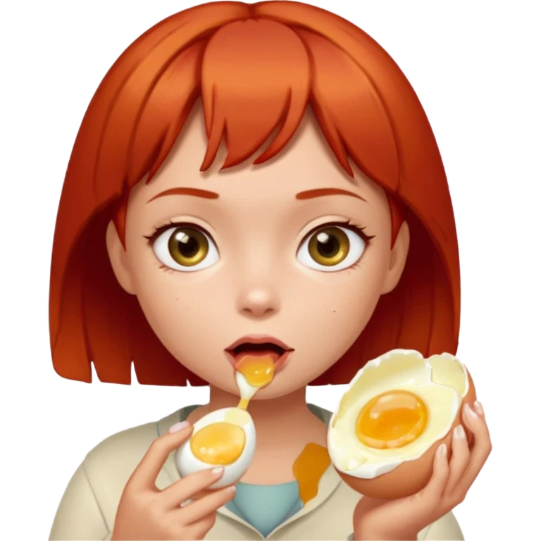 Girl with short red hair eating boiling egg emoji
