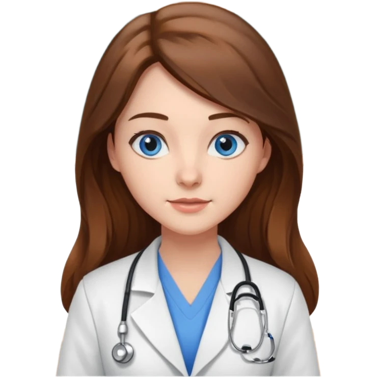 pretty female nursing student with long brown hair, blue eyes inside a classroom at university emoji