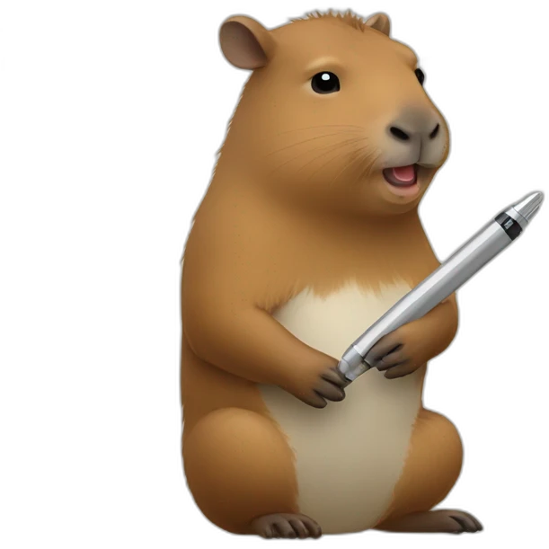 cute Capybara eating a pen and a bird on his back emoji