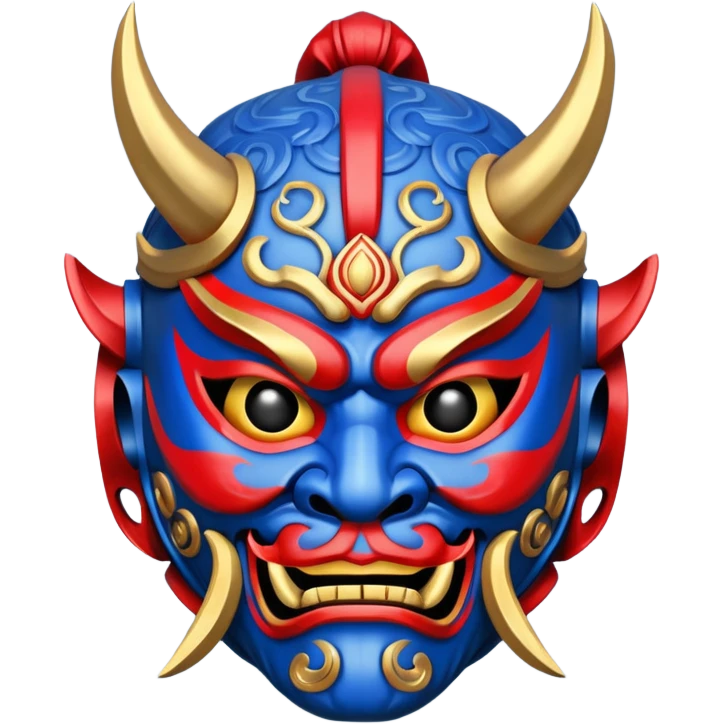 blue and red and golden samurai oni mask emoji