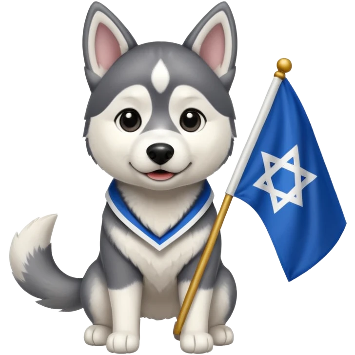 husky holding a hebru flag emoji