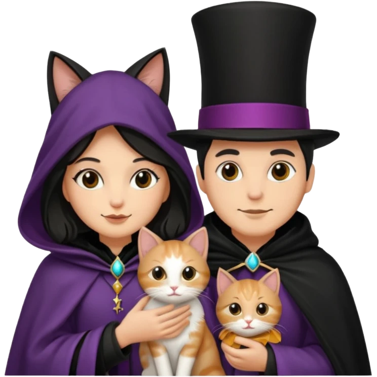magician couple and their pet cat emoji