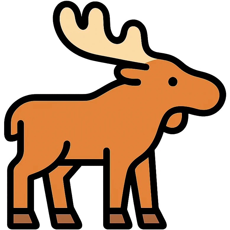 Create a moose icon with geometric shapes and clean lines, modern flat design, minimal color, inspired by the reference image. emoji