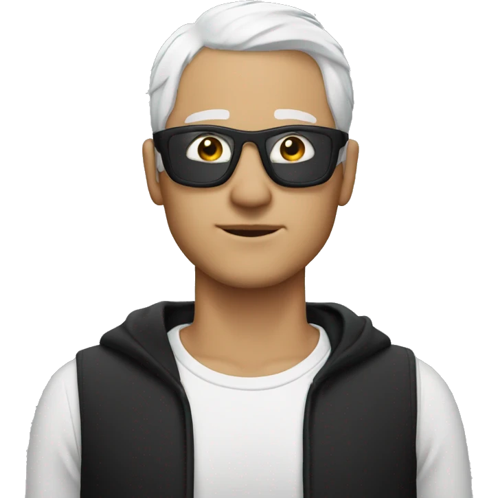 man white hair with black hand cover eye black outfit emoji