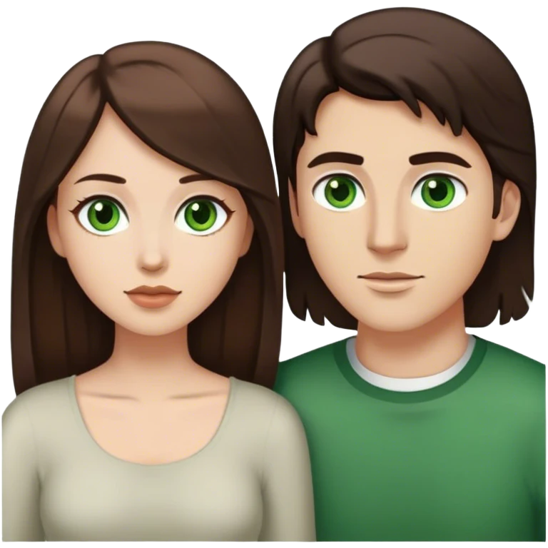 couple White man brown eyes and short dark BROWN hair and white woman with long brown hair and green eyes emoji