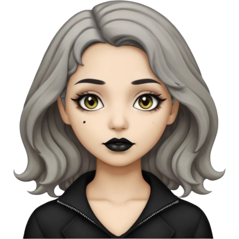  Beige olive skin  grey wavy hair black lips lightbrown eyes goth girl emoji