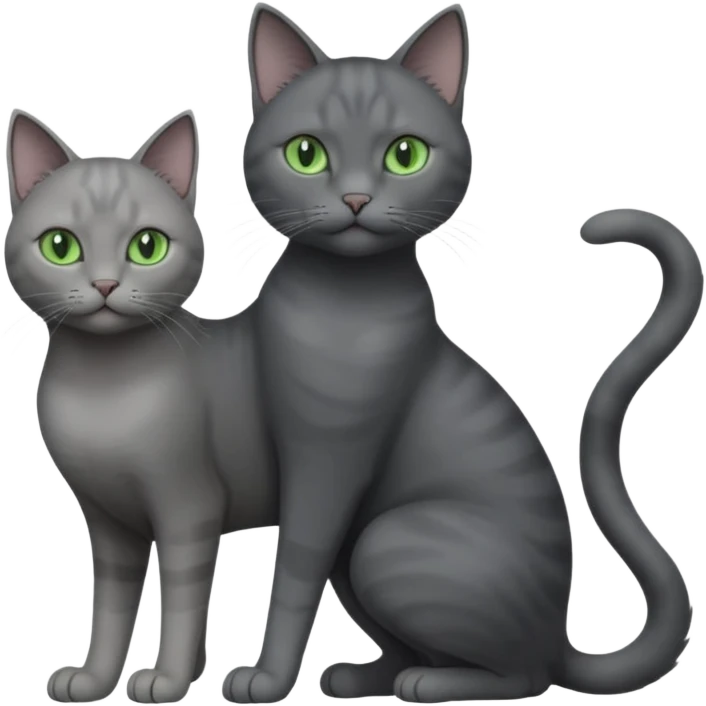 full body view of beautiful female solid dark grey cat with green eyes, grey face, white toes/paws and white patch on her chest emoji