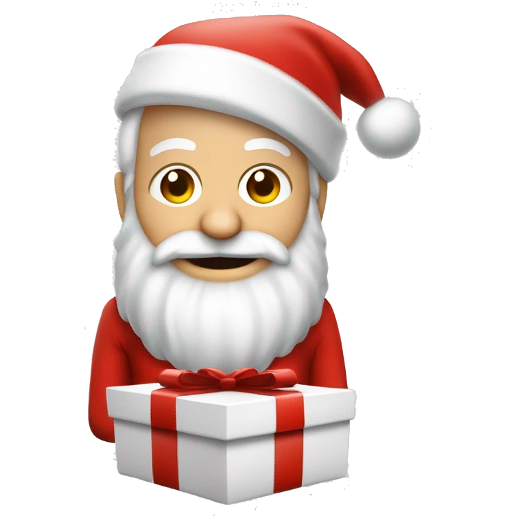 père Noël avec cadeau est costume rouge et barbe blanche emoji